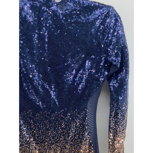 FASHION NOVA Women's Navy-Gold Ombre Sequin Dimmed With Smoke Mini Dress SZ S - Picture 4 of 11